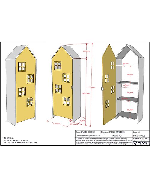 Jaxx Armadio Casami Bruges - Giallo - 1 Anta - 57,6 x 37 x 171,5 - MDF Armadi