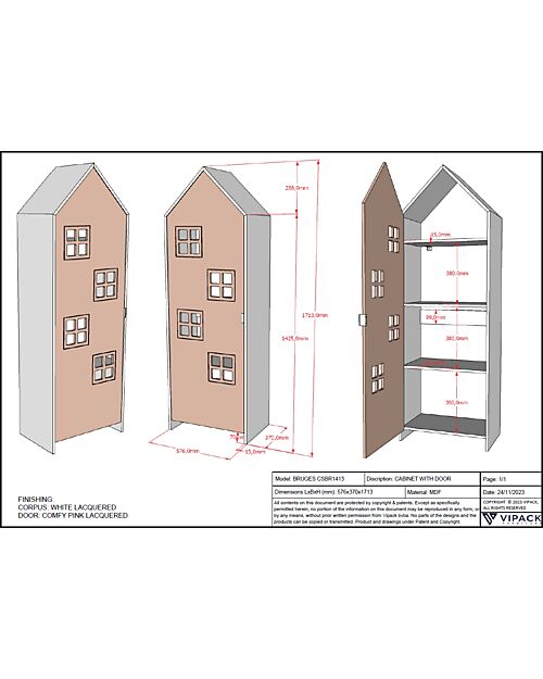 Jaxx Armadio Casami Bruges - Rosa - 1 Anta - 57,6 x 37 x 171,5 - MDF Armadi