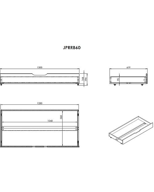 Jaxx Cassetto per Letto Trasformabile Jumper - Bianco - Legno di Pino Massiccio Letti Trasformabili