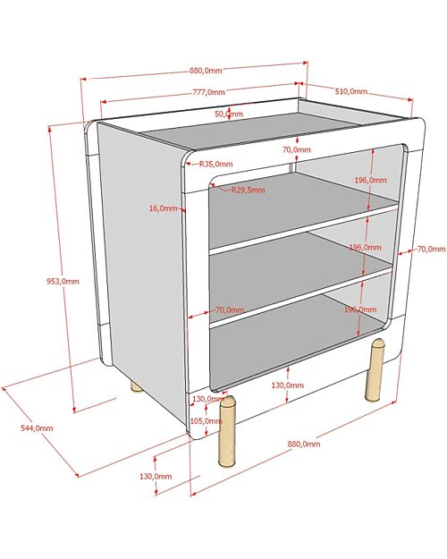 Jaxx Fasciatoio Smile - 3 Vani a Giorno - Bianco - 88 x 56,9 x 95,3 cm - Pino Massiccio e MDF Fasciatoi