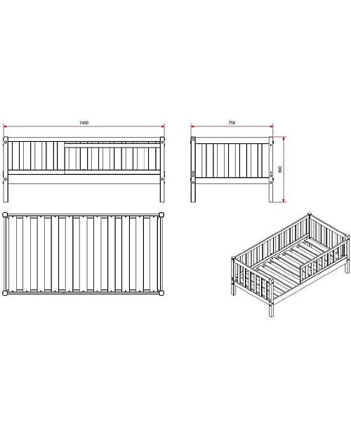 Jaxx Lettino Toddler in Legno - Bianco Laccato - 70 x 140 cm - con Sponde Extra Alta Letti Singoli