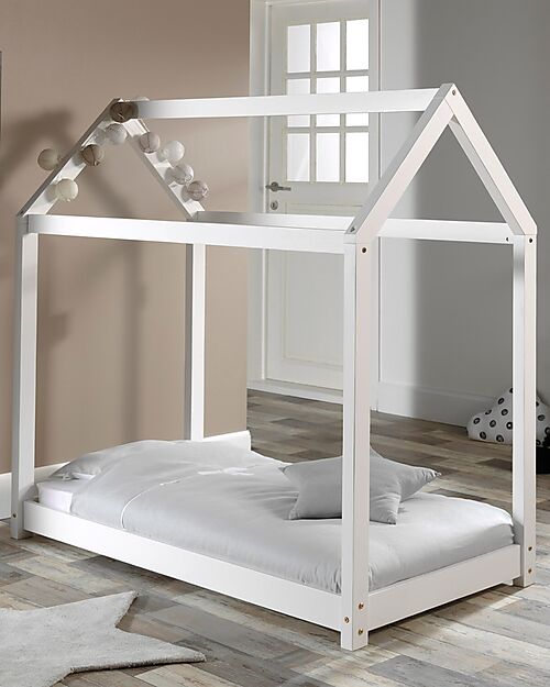 Jaxx Letto Montessori Cabane - Legno Massello di Pino - 70 x 140 cm - Doghe Incluse - Bianco Letti Montessoriani