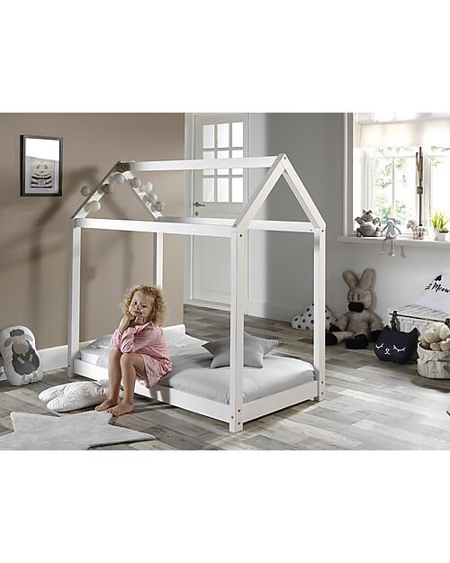 Jaxx Letto Montessori Cabane - Legno Massello di Pino - 70 x 140 cm - Doghe Incluse - Bianco Letti Montessoriani