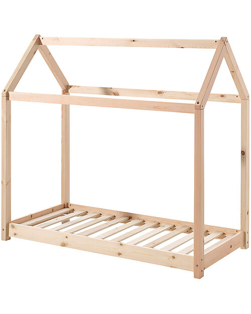 Jaxx Letto Montessori Cabane - Legno Massello di Pino - 70 x 140 cm - Doghe Incluse - Naturale Letti Montessoriani