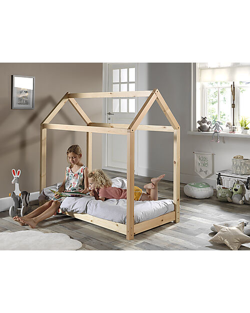 Jaxx Letto Montessori Cabane - Legno Massello di Pino - 70 x 140 cm - Doghe Incluse - Naturale Letti Montessoriani
