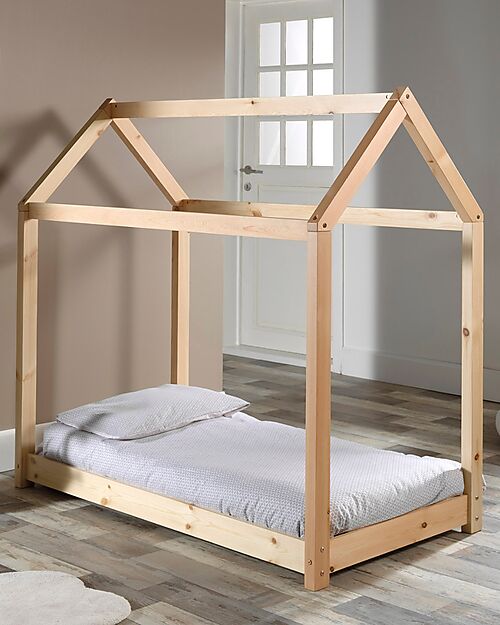 Jaxx Letto Montessori Cabane - Legno Massello di Pino - 70 x 140 cm - Doghe Incluse - Naturale Letti Montessoriani