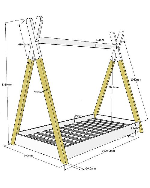 Jaxx Letto Montessori Tipi Legno Massello di Pino - 70x140 cm - Doghe Incluse - Bianco Letti Montessoriani