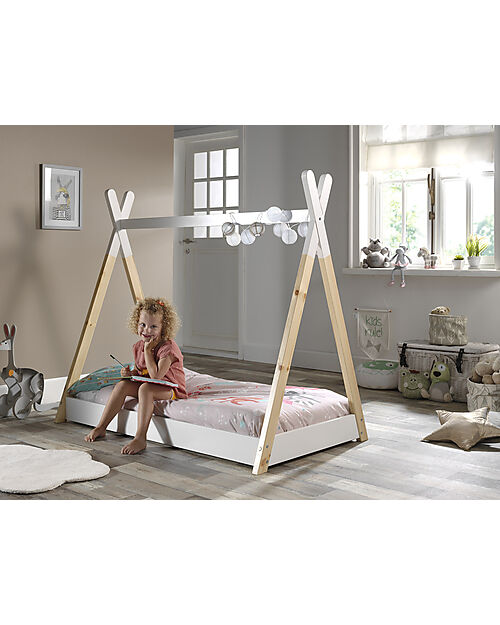 Jaxx Letto Montessori Tipi Legno Massello di Pino - 70x140 cm - Doghe Incluse - Bianco Letti Montessoriani