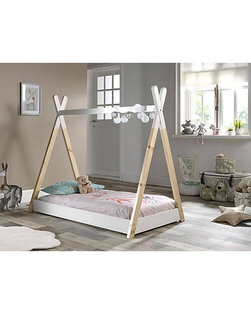 Jaxx Letto Montessori Tipi Legno Massello di Pino - 70x140 cm - Doghe Incluse - Bianco Letti Montessoriani