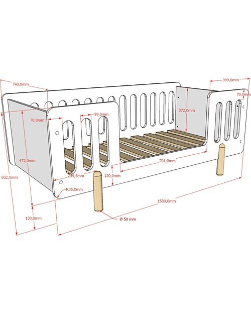 Jaxx Letto Smile con Sponde Alte - Bianco - 70 x 140 cm - Doghe Incluse Letti Singoli