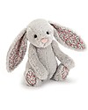JellyCat Peluche Coniglietto Lunghe Orecchie con Fiori, Argento - 31 cm - Morbidissimo e dolce Peluche