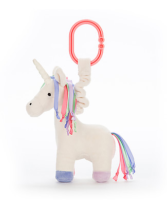 JellyCat Peluche Unicorno Lollopylou - 15 cm - Si appende al passeggino e fa Rumore! Sonagli