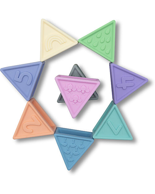 Jellystone Designs Set Gioco Triblox - 9 Tessere Triangolari - Rainbow Pastel - Silicone Giochi Montessoriani