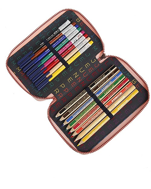 Jeune Premier Astuccio con Elastici e Doppia Zip - Lady Gadget Rosa - Completo di tutto l'occorrente! Astucci per la Scuola