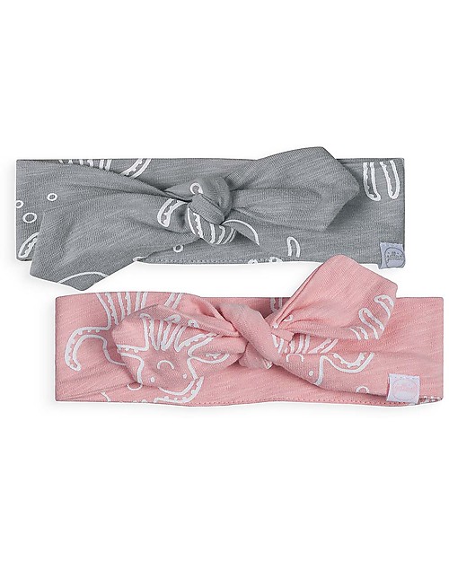 Jollein Baby Fascia per Capelli con Fiocco Polipo, Pacco da 2 (Rosa/Grigio) - 100% cotone biologico Accessori per Capelli