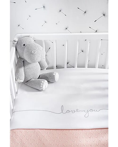 Jollein Lenzuolo per Lettino - 100% Cotone - Love You - 120x150cm - Grigio Lenzuola e Federe
