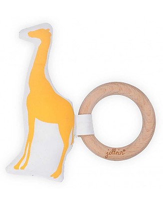 Jollein Massaggiagengive in legno e cotone Safari, Giraffa Giallo Massaggiagengive