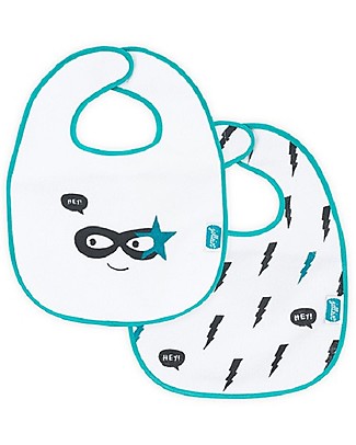 Jollein Set 2 Bavaglini Impermeabili con Velcro, Supereroi Bavagli Impermeabili