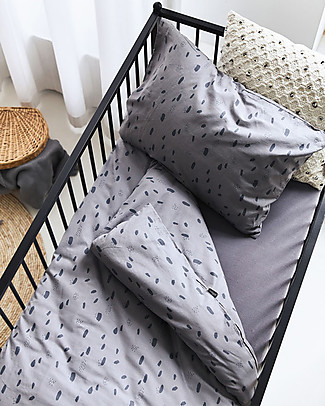 Jollein Set Copripiumino e Federa per Lettino - Grigio Macchie - 100x140 cm - 100% cotone Copripiumino e Federe