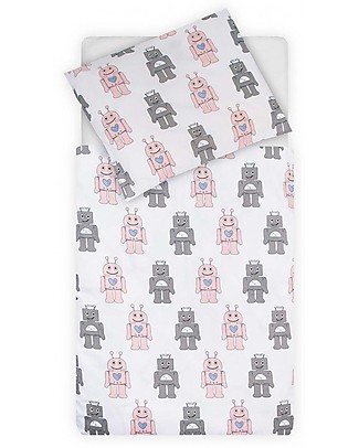 Jollein Set Copripiumino e Federa Robot, Rosa - 120x150 cm - 100% cotone Copripiumino e Federe