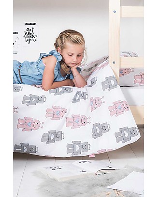 Jollein Set Copripiumino e Federa Robot, Rosa - 120x150 cm - 100% cotone Set Copripiumino