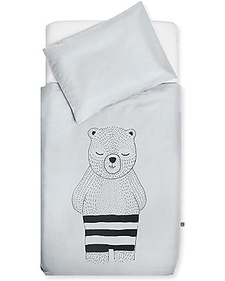 Jollein Set Copripiumino e Federa Wild Animals, Orso Grigio - 140x200 cm - 100% cotone Copripiumino e Federe