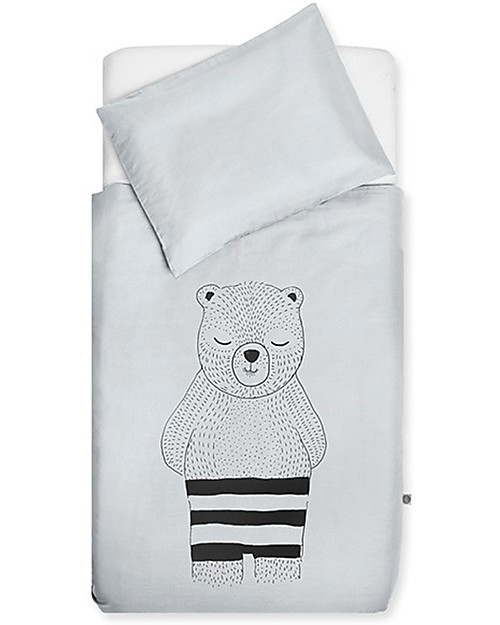 Jollein Set Copripiumino e Federa Wild Animals, Orso Grigio - 140x200 cm - 100% cotone Set Copripiumino