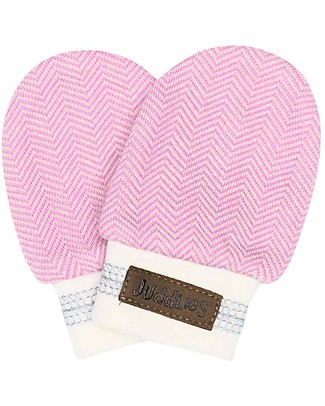 Juddlies Designs Moffole Baby Cottage Collection 0-3 Mesi, Rosa/Grigio - 100% Cotone Bio Guanti