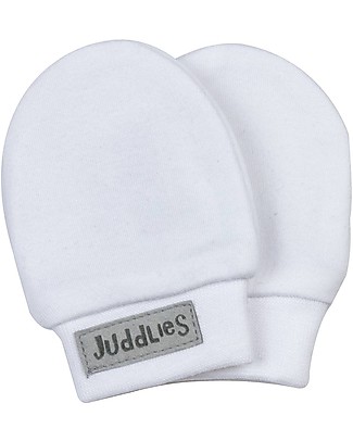 Juddlies Designs Moffole Baby Essential 0-3 Mesi, Bianco - 100% Cotone Bio Guanti e Muffole