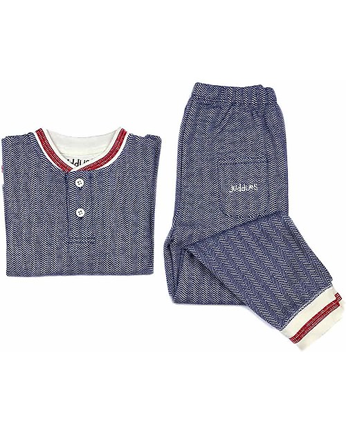 Juddlies Designs Pigiama 2 pezzi a Maniche Lunghe, Cottage Collection, Blu  - 100% Cotone Bio Pigiami