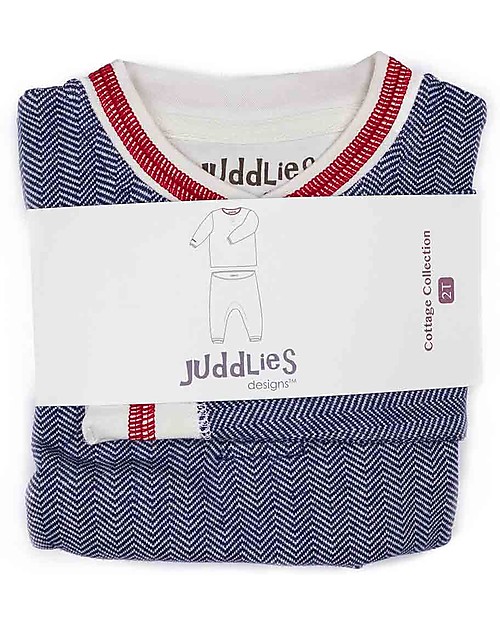 Juddlies Designs Pigiama 2 pezzi a Maniche Lunghe, Cottage Collection, Blu  - 100% Cotone Bio Pigiami