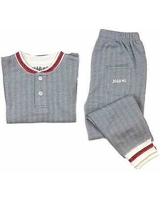 Juddlies Designs Pigiama 2 pezzi a Maniche Lunghe, Cottage Collection, Grigio/Rosso - 100% Cotone Bio Pigiami