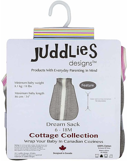 Juddlies Designs Sacco Nanna Invernale Cottage Collection - Sabbia/Rosa - 100% Cotone - TOG 2.5 Sacchi Nanna