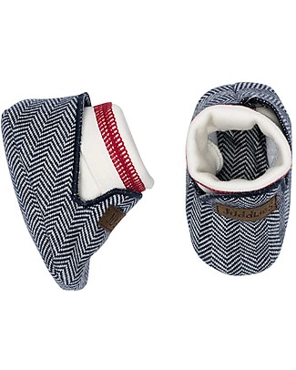 Juddlies Designs Scarpine Baby, Cottage Collection, Blu/Rosso - 100% Cotone Bio Scarpe