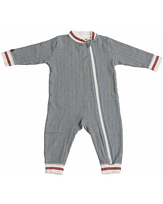 Juddlies Designs Tutina Intera Cottage, Grigio/Rosso - 100% Cotone Bio Pigiami