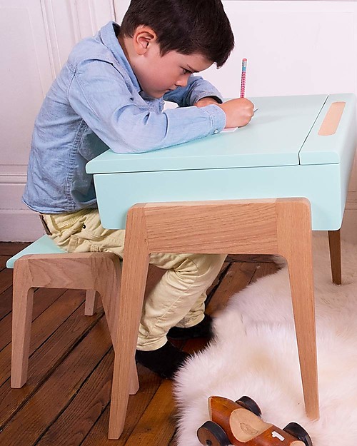 Jungle by Jungle Sgabello in Legno per Scrivania My Little Pupitre - Rovere Sbiancato/Menta - Ideale da 3 a 6 anni! Sgabelli