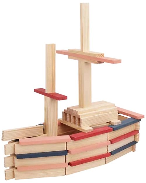 Kapla Set Costruzioni 120 Pezzi - Naturale, Blu scuro, Rosa, Rosso - Legno - Educativo e Divertente! Costruzioni in Legno