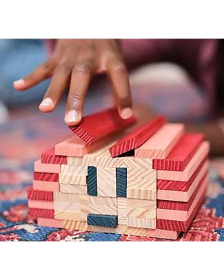 Kapla Set Costruzioni 120 Pezzi - Naturale, Blu scuro, Rosa, Rosso - Legno - Educativo e Divertente! Costruzioni in Legno