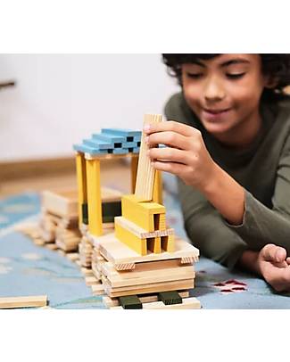 Kapla Set Costruzioni 120 Pezzi - Naturale, Cielo, Giallo, Verde - Legno - Educativo e Divertente! Costruzioni in Legno