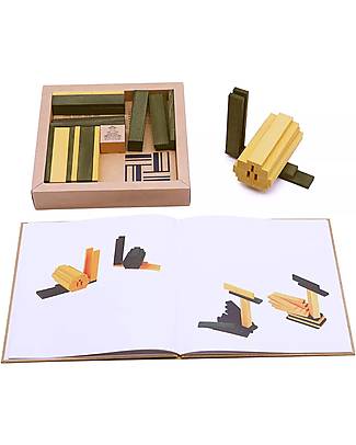 Kapla Set Costruzioni 40 Pezzi con Libretto d'Arte - Giallo e Verde - Legno Costruzioni in Legno