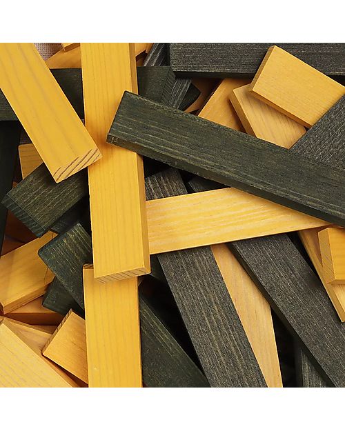 Kapla Set Costruzioni 40 Pezzi con Libretto d'Arte - Giallo e Verde - Legno Costruzioni in Legno