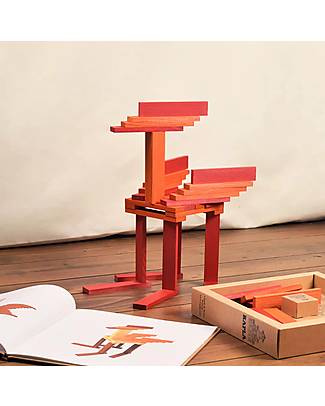 Kapla Set Costruzioni 40 Pezzi con Libretto d'Arte - Rosso e Arancione - Legno Costruzioni in Legno