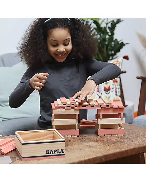 Kapla Set Costruzioni 40 Pezzi - Rosa - Legno - Educativo e Divertente! Costruzioni in Legno