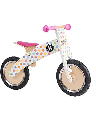 Kiddimoto Bici Senza Pedali in Legno Kurve, Pois Pastello Biciclette Senza Pedali