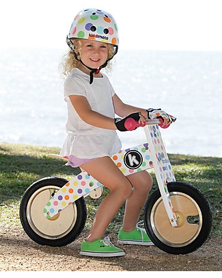 Kiddimoto Bici Senza Pedali in Legno Kurve, Pois Pastello Biciclette Senza Pedali