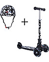 Kiddimoto Monopattino Tre Ruote Pieghevole U-Zoom con Casco, Teschi Monopattini