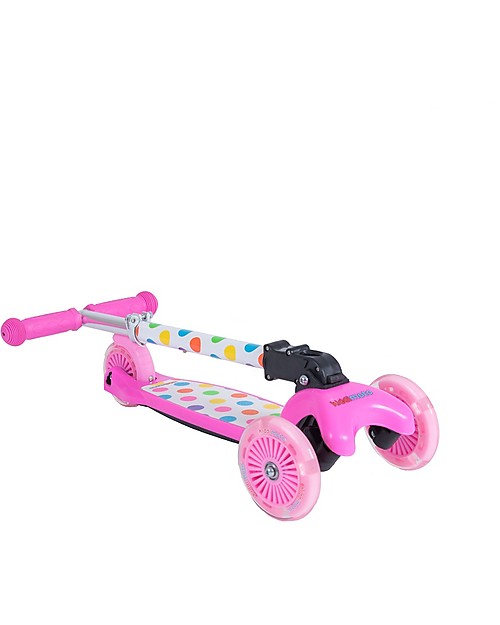 Kiddimoto Monopattino Tre Ruote Pieghevole U-Zoom, Pois Pastello unisex ( bambini)