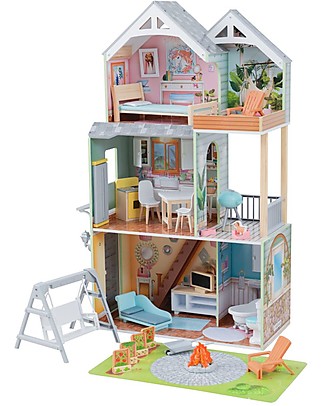 KidKraft Casa delle Bambole Hallie - Con tappettino pieghevole e 30 accessori! Case delle Bambole