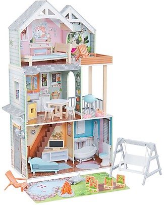 KidKraft Casa delle Bambole Hallie - Con tappettino pieghevole e 30 accessori! Case delle Bambole