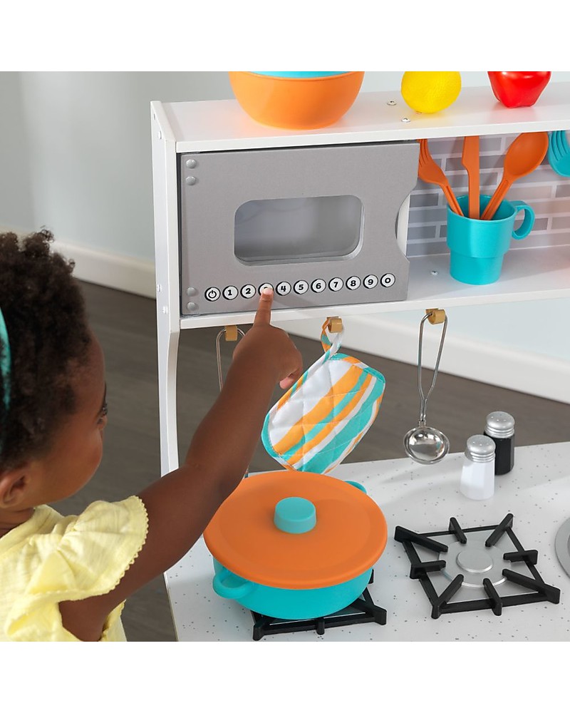 GOLDGE Accessori per la cucina per bambini in legno giocattolo educativo 14 pezzi accessori per la cucina in legno